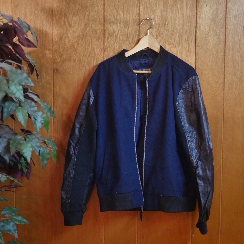 Bomber Jacket - L/G - Faux Leather Sleeves